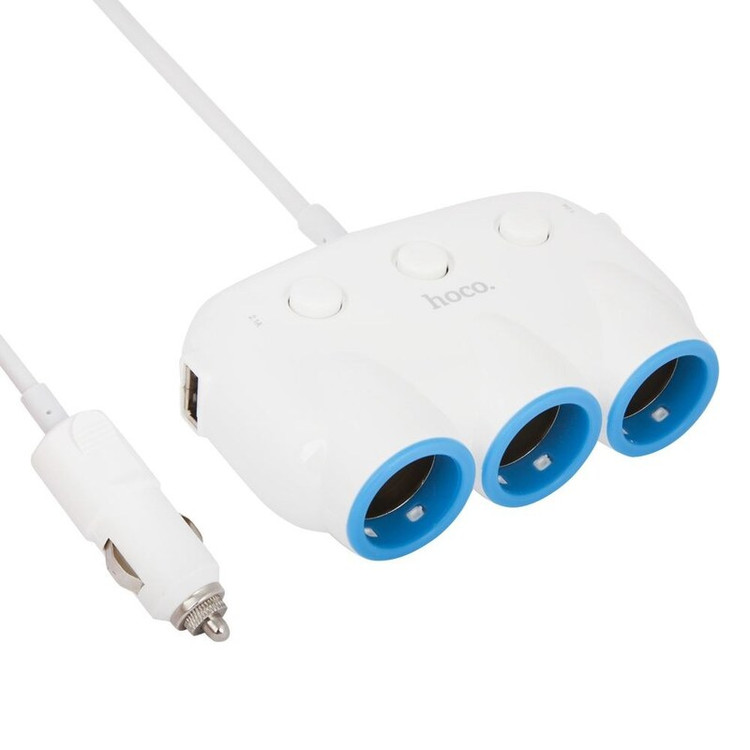 شارژر فندکی همه کاره خودرو برند هوکو 3 خروجی فندکی و 2 خروجی USB شارژ سریع