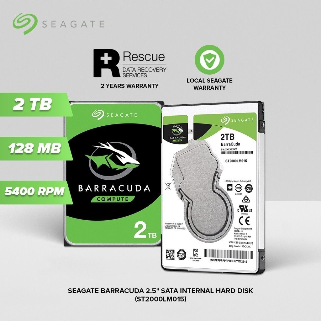 هارد لپ تاپ سیگیت مدل barracuda ظرفیت 2 ترابایت 128 مگابایت بافر نو و آکبند با گارانتی 1 ساله