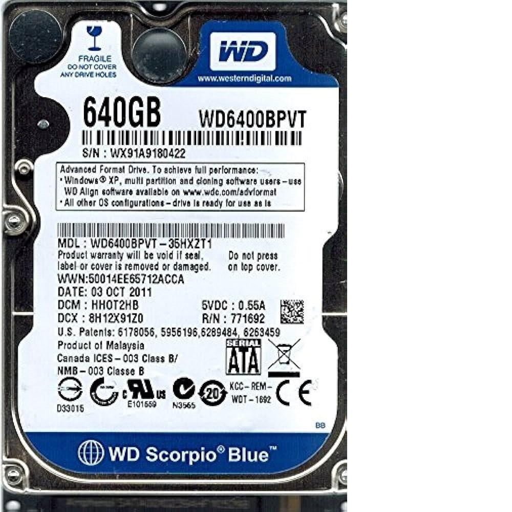 هارد لپ تاپی وسترن دیجیتال ظرفیت 640 گیگابایت مدل WD6400BPVT