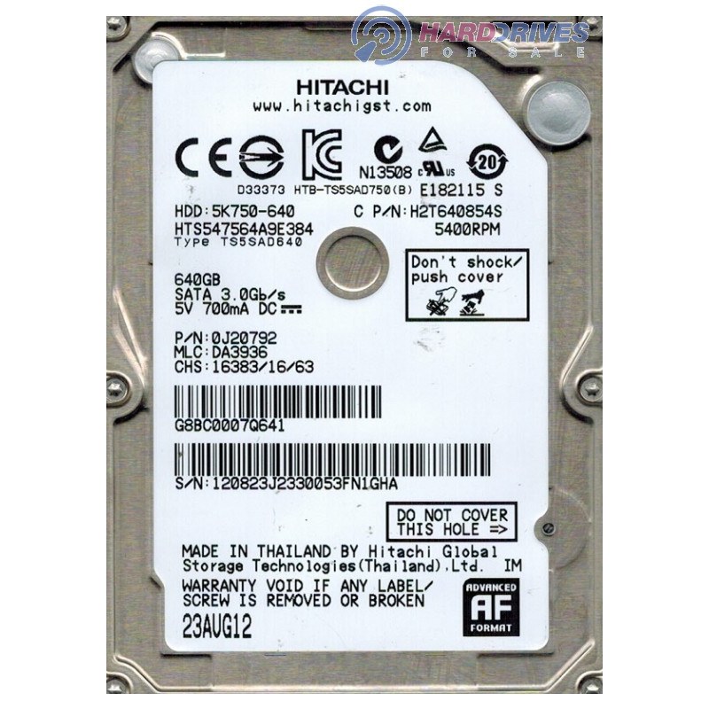 هارد لپ تاپی هیتاچی ظرفیت 640 گیگابایت مدل HTS547564A9E384