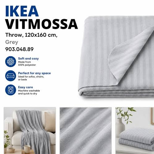 پتو مسافرتی ایکیا مدل Vitmossa سایز 120در160 سانتی متر