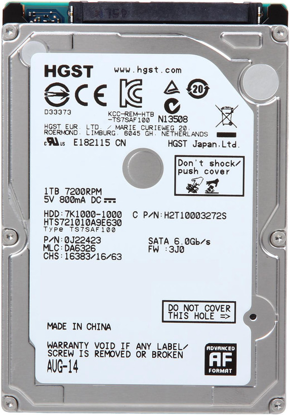 هارد لپ تاپ برند HGST مدل HTS721010A9E630 ظرفیت 1 ترابایت 7200 دور کاملا نو گارانتی 1 ساله